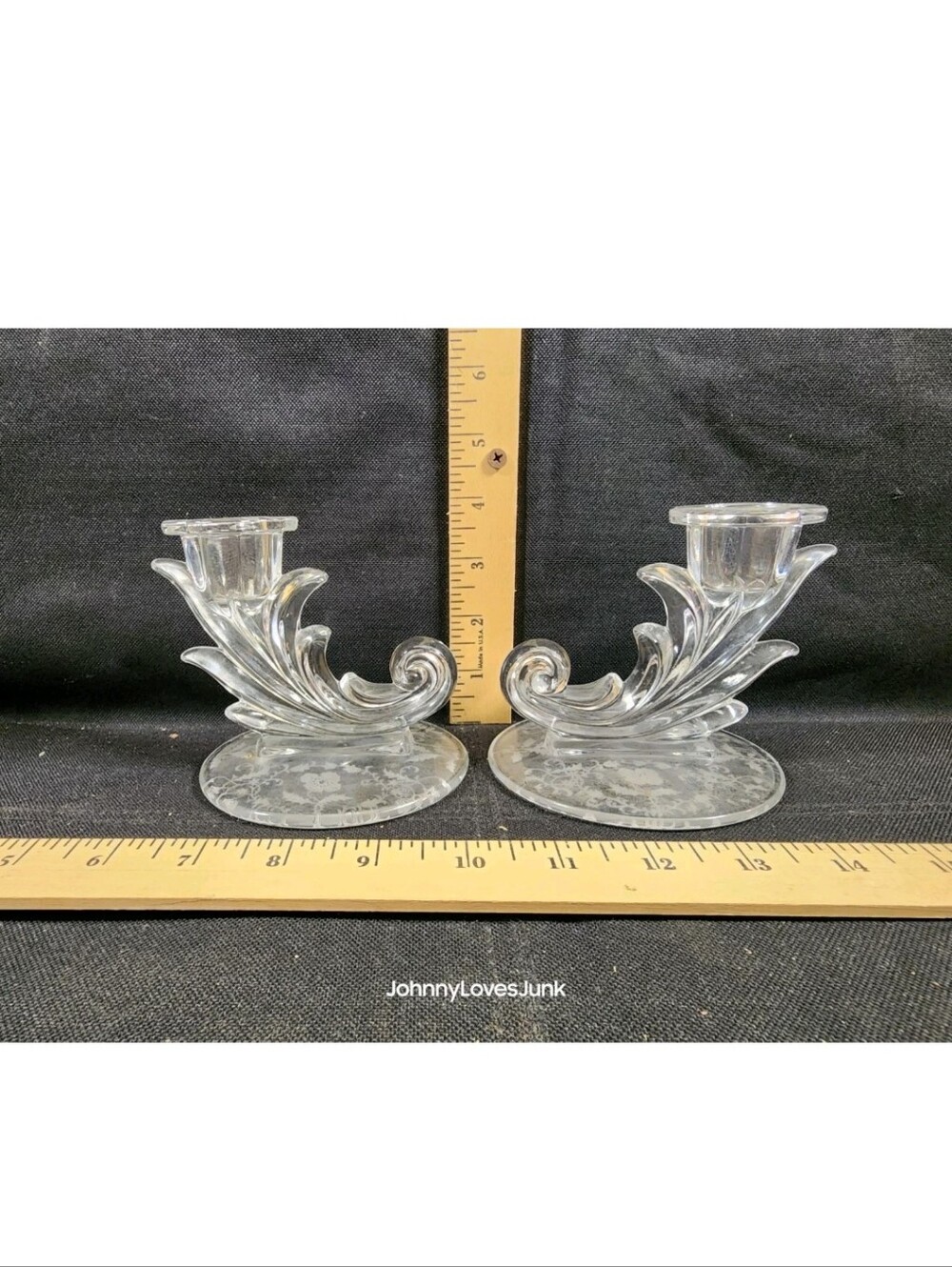 Vintage Fostoria Elegant Glass Candlestick Set Navarre Pattern Baroque Shape